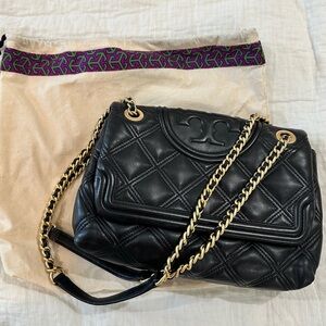 Tory Burch Fleming soft Black Quilted Leather Chain-Detail Shoulder Bag